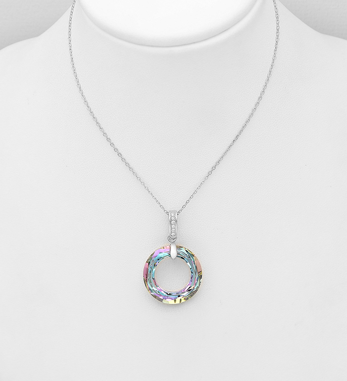 1583-44 - Sparkle by 7K - 925 Sterling Silver Circle Necklace Decorated with CZ Simulated Diamonds and Fine Austrian Crystal