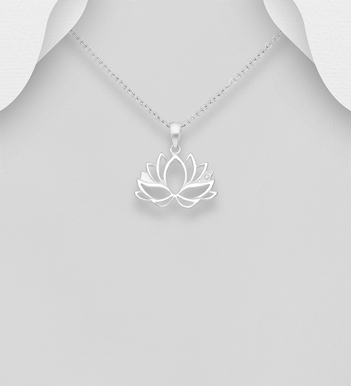 701-15960 - 925 Sterling Silver Lotus Pendant Decorated with CZ Simulated Diamonds