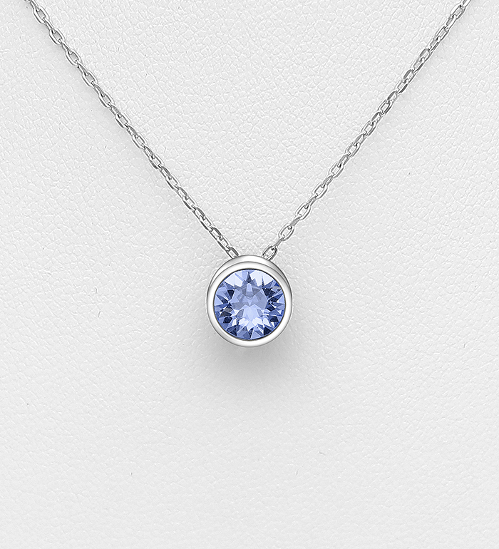 1583-160 - Sparkle by 7K - 925 Sterling Silver Solitaire Necklace Decorated with Fine Austrian Crystal