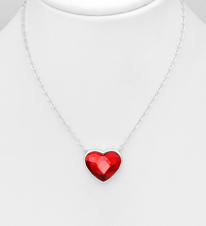 1583-175 - Sparkle by 7K - 925 Sterling Silver Heart Necklace Decorated with Fine Austrian Crystal