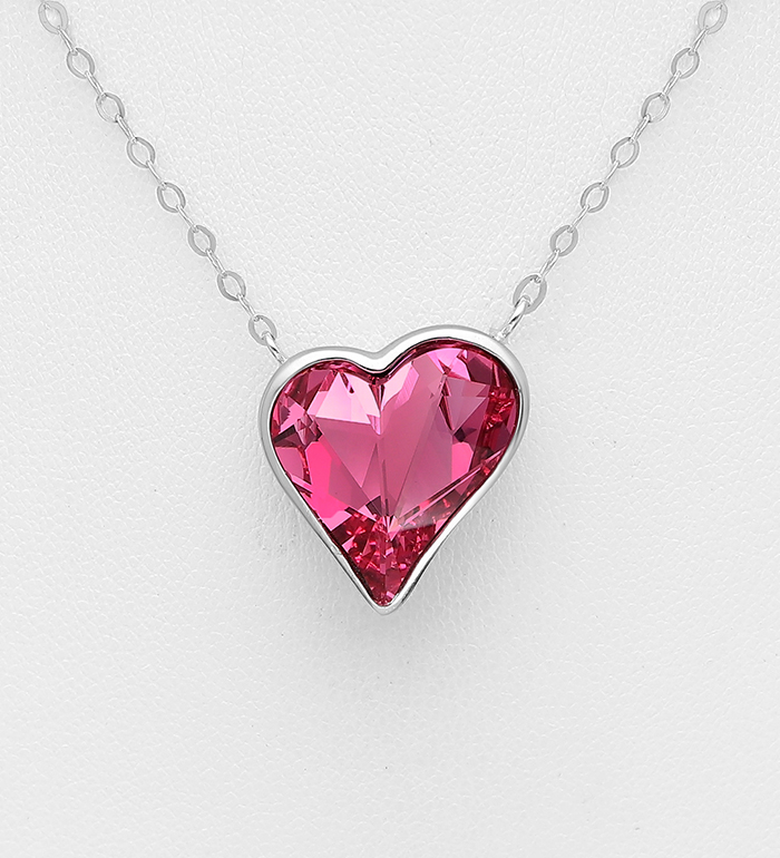 1583-176 - Sparkle by 7K - 925 Sterling Silver Heart Necklace Decorated with Fine Austrian Crystal