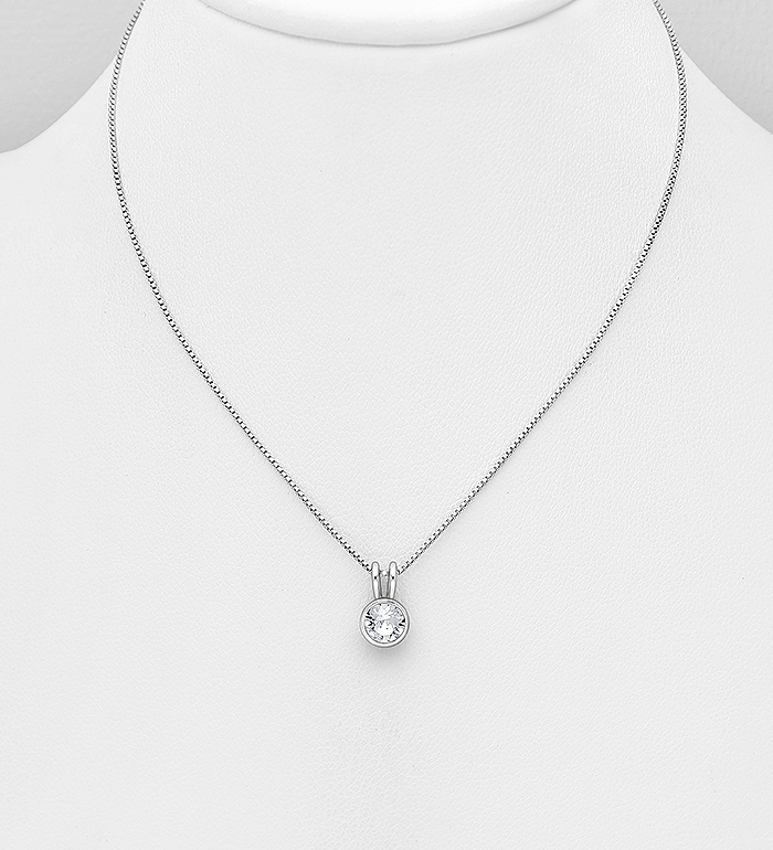 1583-180 - Sparkle by 7K - 925 Sterling Silver Solitaire Necklace Decorated with Fine Austrian Crystal