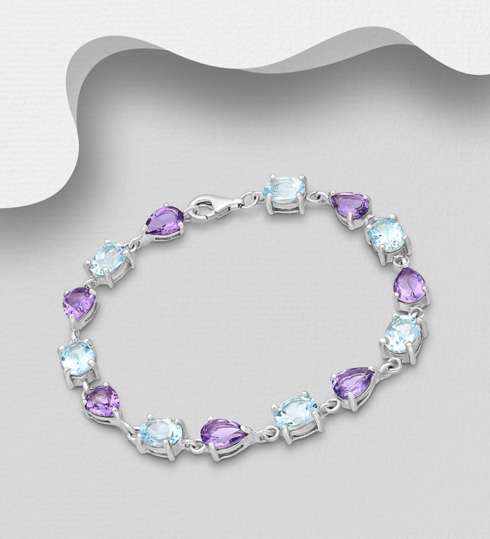 1181-2115A - La Preciada - 925 Sterling Silver Bracelet, Decorated with Various Gemstones 