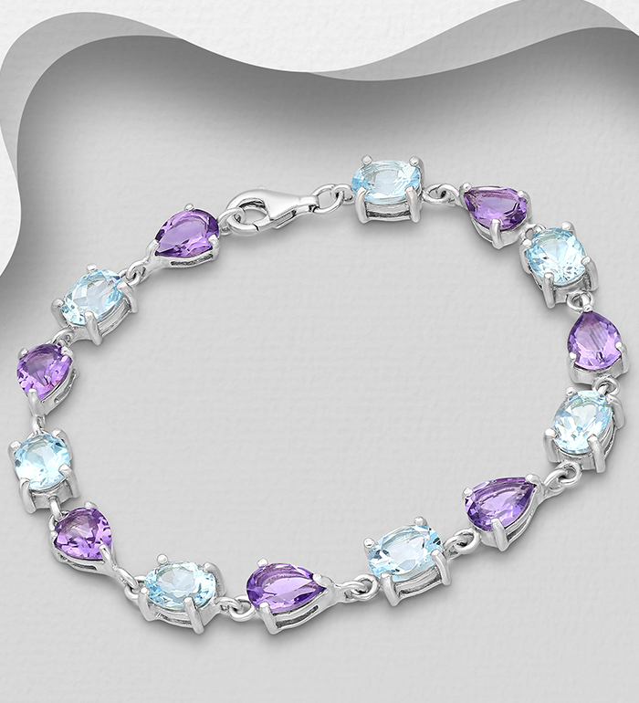 1181-2115A - La Preciada - 925 Sterling Silver Bracelet, Decorated with Various Gemstones 