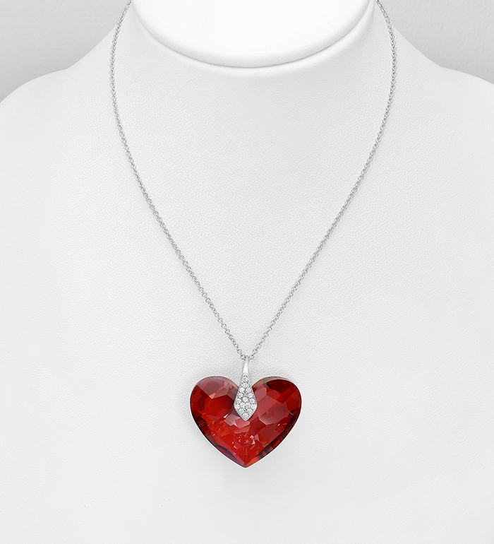 1583-264 - Sparkle by 7K - 925 Sterling Silver Heart Necklace Decorated with CZ Simulated Diamonds and Fine Austrian Crystal