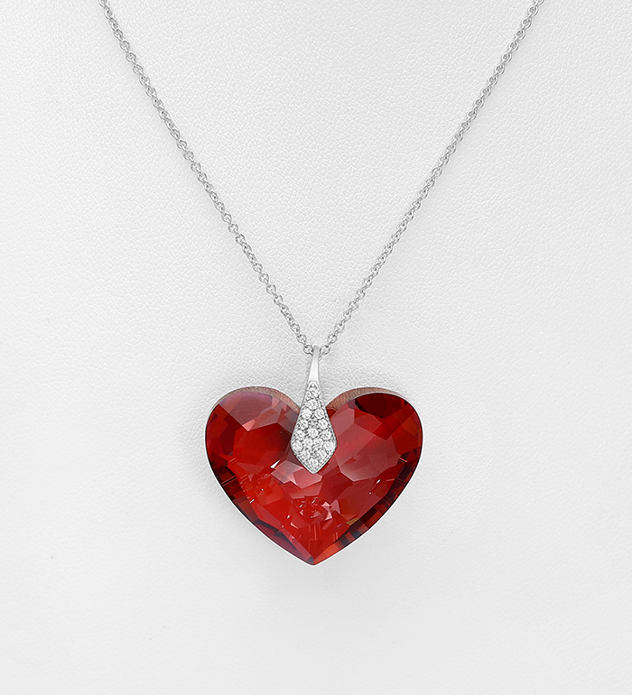 1583-264 - Sparkle by 7K - 925 Sterling Silver Heart Necklace Decorated with CZ Simulated Diamonds and Fine Austrian Crystal