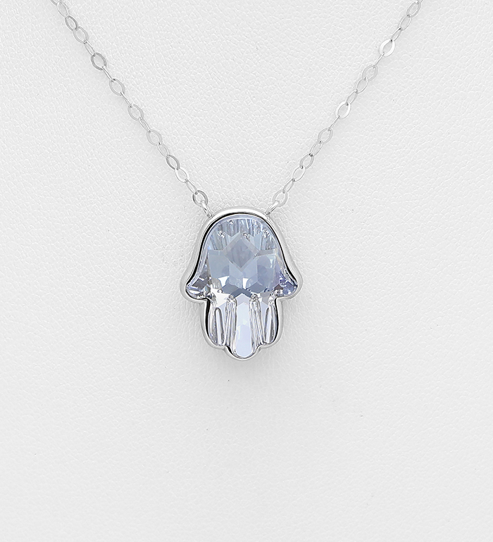 1583-277 - Sparkle by 7K - 925 Sterling Silver Hamsa Necklace Decorated with Fine Austrian Crystal