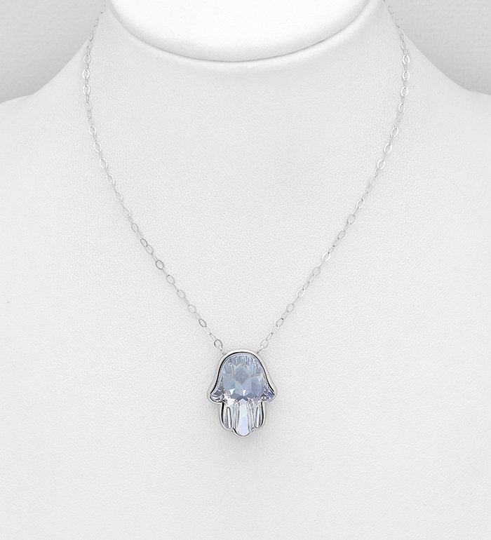 1583-277 - Sparkle by 7K - 925 Sterling Silver Hamsa Necklace Decorated with Fine Austrian Crystal