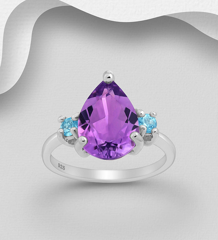 1181-2615A - La Preciada - 925 Sterling Silver Ring, Decorated with Pear-Shaped Gemstones