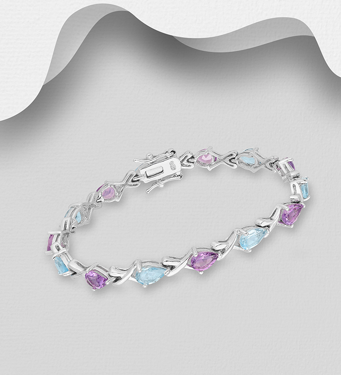 1181-3105 - La Preciada - 925 Sterling Silver Bracelet, Decorated with Various Gemstones