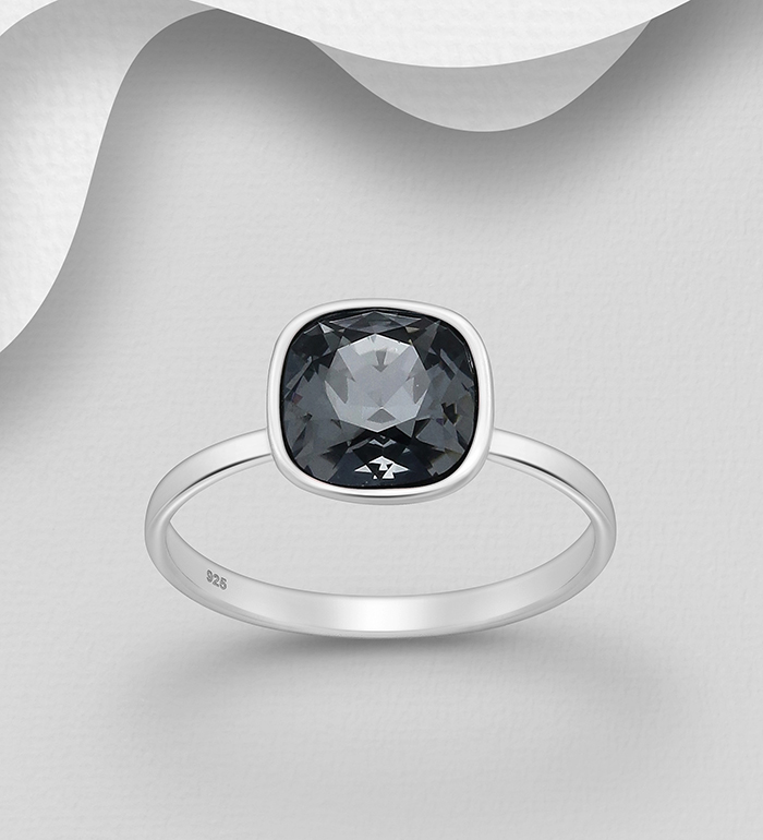 1583-365 - Sparkle by 7K - 925 Sterling Silver Solitaire Ring Decorated with Fine Austrian Crystal