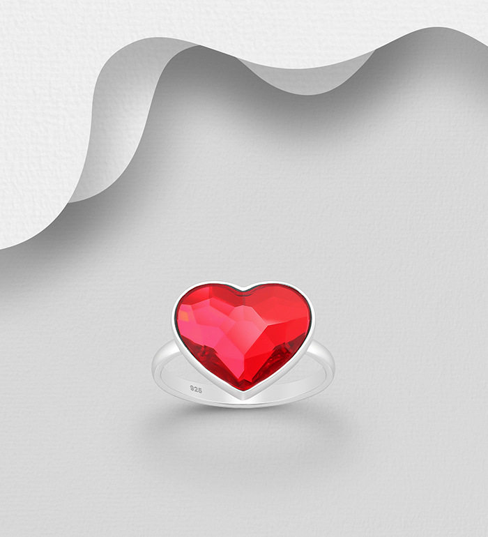 1583-371 - Sparkle by 7K - 925 Sterling Silver Heart Ring Decorated with Fine Austrian Crystal