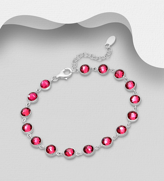 1583-379 - Sparkle by 7K - 925 Sterling Silver Bracelet Decorated with Fine Austrian Crystal