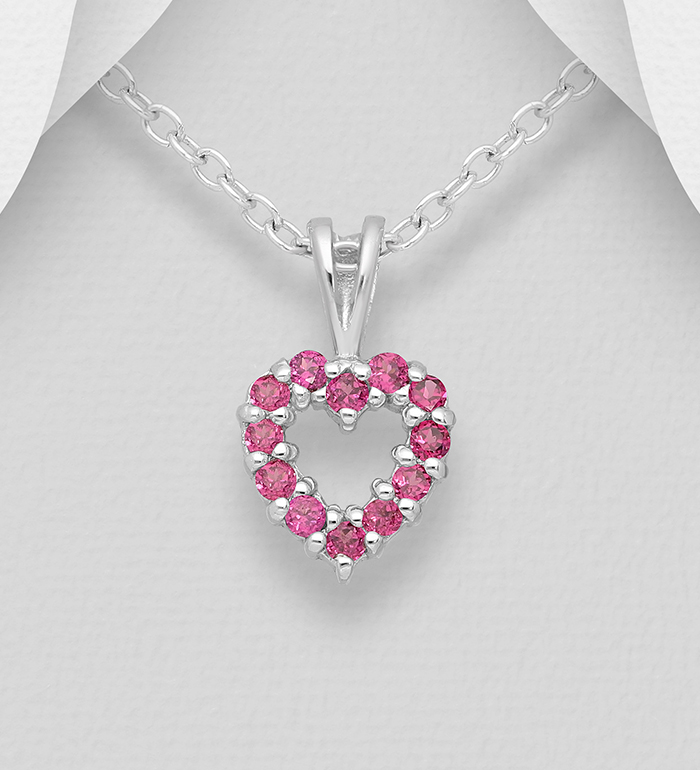 1181-3258 - La Preciada - 925 Sterling Silver Heart Pendant, Decorated with Various Gemstones 