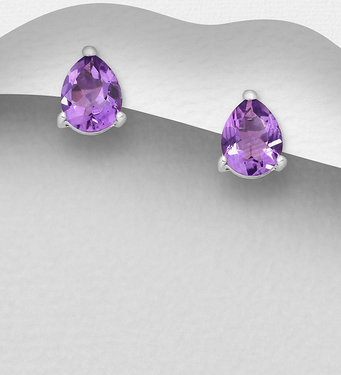 1181-3271 - La Preciada - Wholesale 925 Sterling Silver Push-Back Earrings, Decorated with Amethyst 