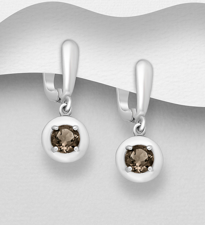 1181-3360 - La Preciada - 925 Sterling Silver Omega Lock Earrings, Decorated with Various Gemstones 
