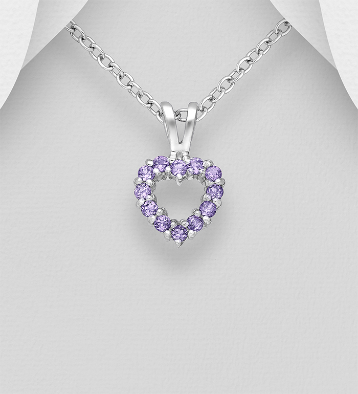 1181-3258A - La Preciada - Wholesale 925 Sterling Silver Heart Pendant, Decorated with Various Gemstones 