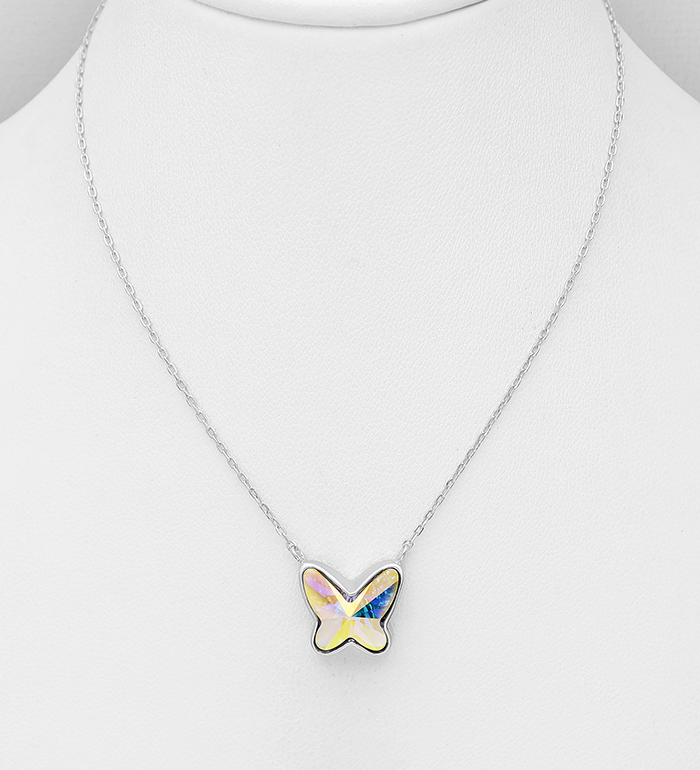 1583-420 - Sparkle by 7K - 925 Sterling Silver Butterfly Necklace Decorated with Fine Austrian Crystal