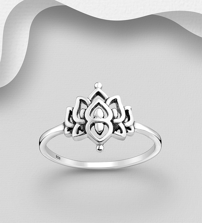 1063-2664 - 925 Sterling Silver Oxidized Lotus Ring