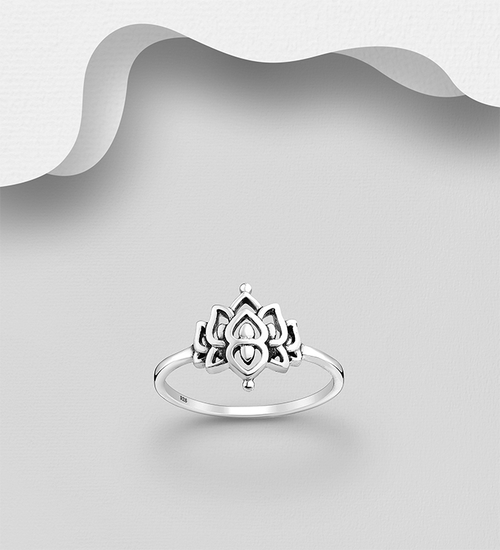 1063-2664 - 925 Sterling Silver Oxidized Lotus Ring