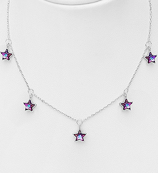 1583-441 - Sparkle by 7K - 925 Sterling Silver Necklace Featuring Star Decorated with Fine Austrian Crystal