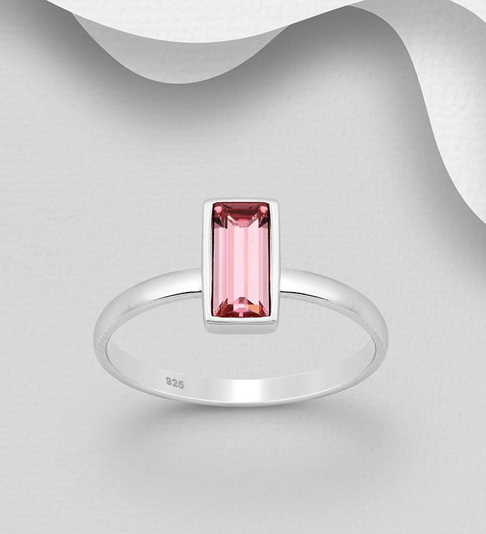 1583-461 - Sparkle by 7K - 925 Sterling Silver Ring Decorated with Rectangle Fine Austrian Crystal
