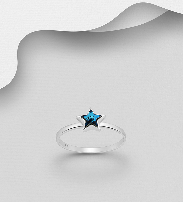 1583-469 - Sparkle by 7K - 925 Sterling Silver Star Ring Decorated with Fine Austrian Crystal
