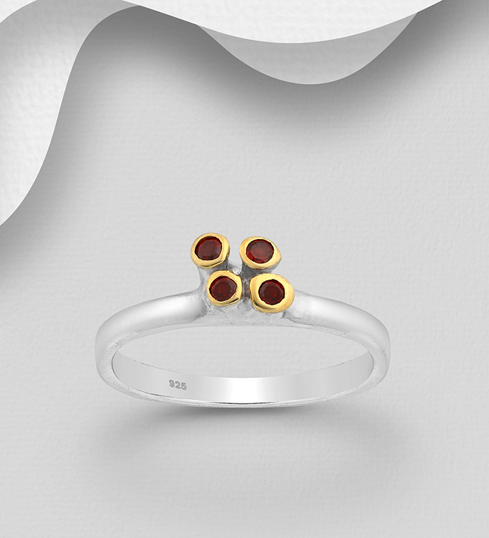 1916-24 - ADIORE JEWELS - Wholesale 925 Sterling Silver Ring Decorated with Garnets, Plated with 3 Micron 22K Yellow Gold and White Rhodium