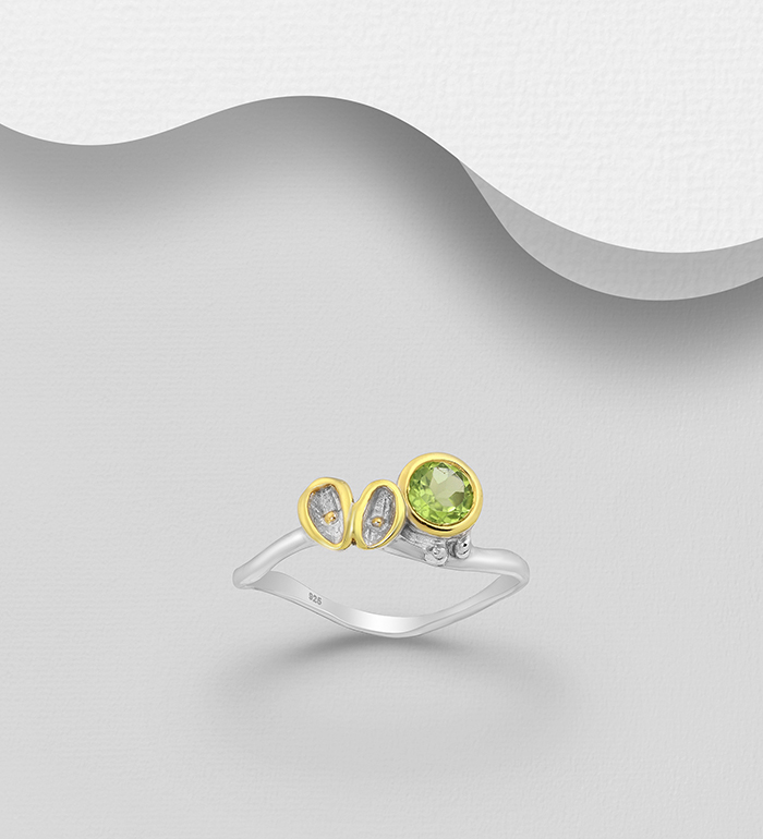 1916-29 - ADIORE JEWELS - 925 Sterling Silver Ring Decorated with Peridots, Plated with 3 Micron 22K Yellow Gold and White Rhodium