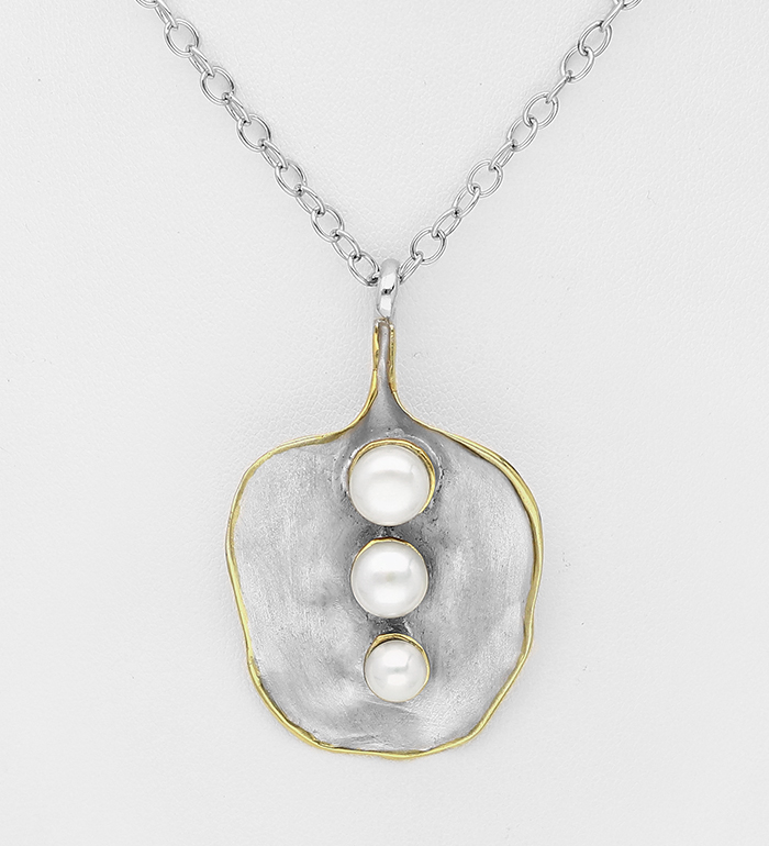 1916-72 - ADIORE JEWELS - 925 Sterling Silver Necklace Decorated with Freshwater Pearls, Plated with 3 Micron 22K Yellow Gold and White Rhodium