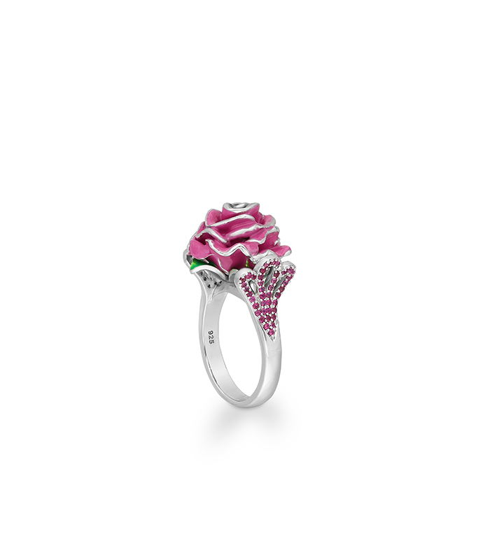 33-0067 - Artistically Hand Painted Rose Ring in Sterling Silver