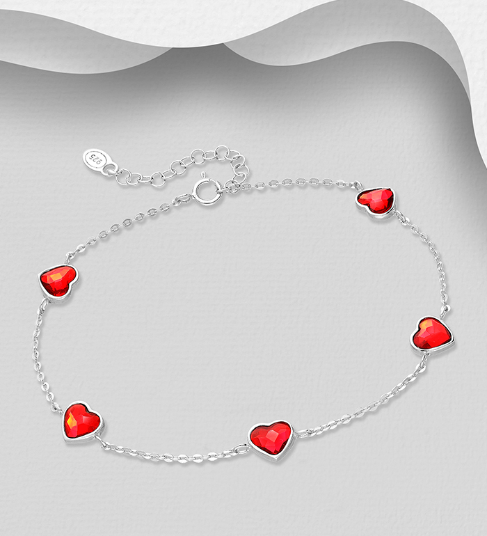 1583-470 - Sparkle by 7K -  925 Sterling Silver Heart Bracelet Decorated with Fine Austrian Crystals