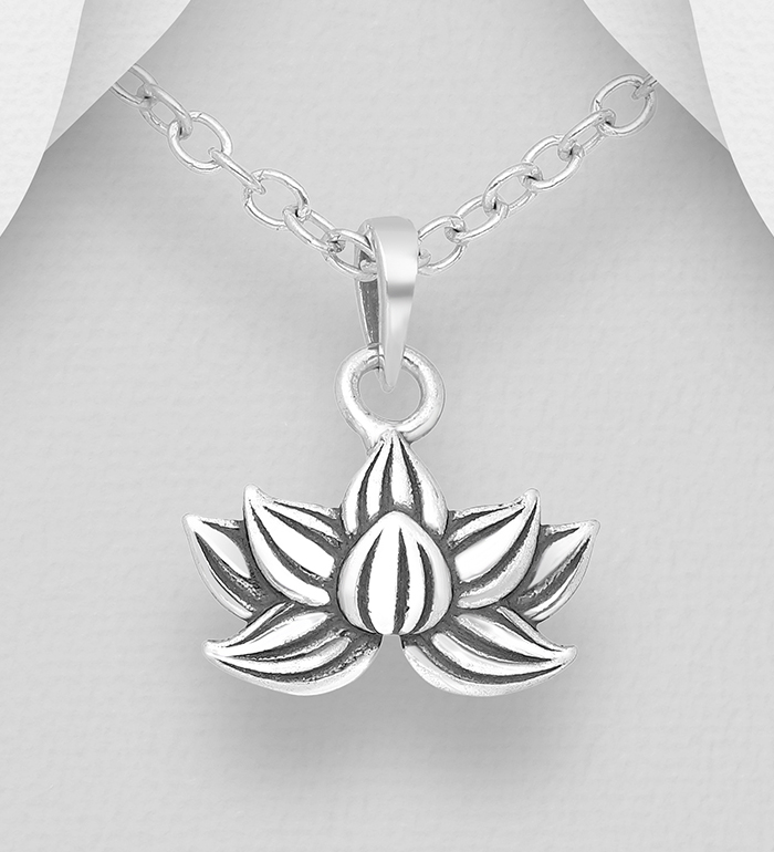 1063-2737 - 925 Sterling Silver Oxidized Lotus Pendant 