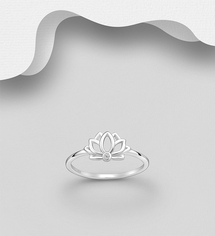 1063-2739 - 925 Sterling Silver Lotus Ring, Decorated with CZ Simulated Diamonds 