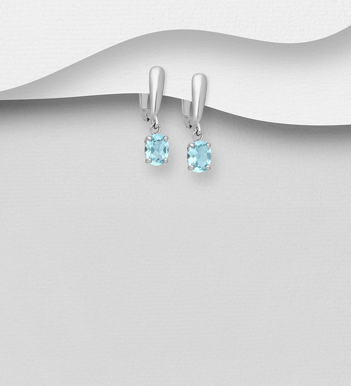 1181-3719 - La Preciada - 925 Sterling Silver Solitaire Omega Lock Earrings Decorated with Gemstones