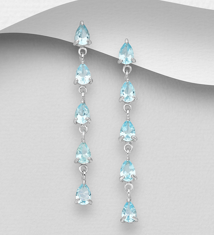 1181-3078A - La Preciada - Wholesale 925 Sterling Silver Dangle Push-Back Earrings Decorated with Sky-Blue Topaz or White Topaz