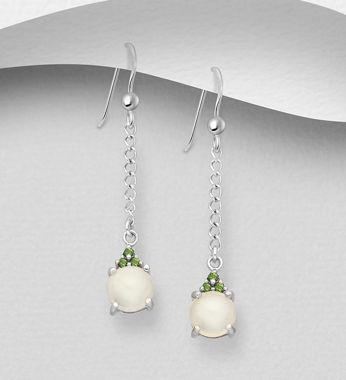 1181-3727 - La Preciada - 925 Sterling Silver Dangle Hook Earrings Decorated with Gemstones