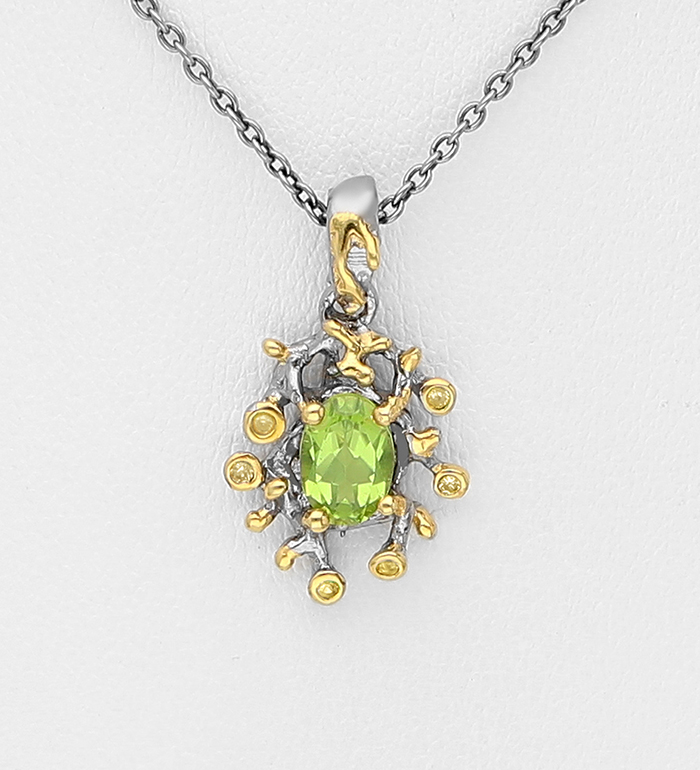 1916-141 - ADIORE JEWELS - 925 Sterling Silver Necklace, Decorated with Peridot and Yellow Sapphires, Plated with 3 Micron 22K Yellow Gold and Grey Ruthenium