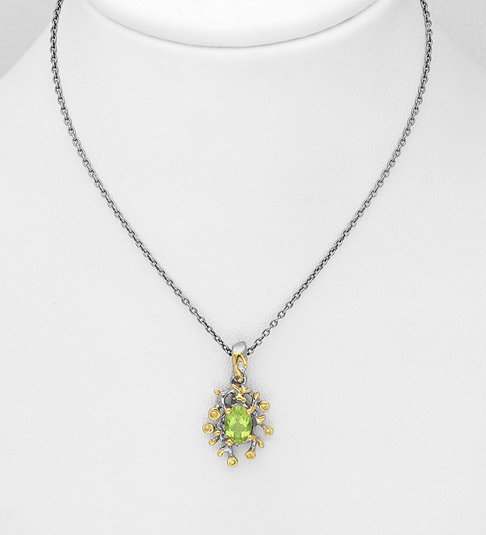 1916-141 - ADIORE JEWELS - 925 Sterling Silver Necklace, Decorated with Peridot and Yellow Sapphires, Plated with 3 Micron 22K Yellow Gold and Grey Ruthenium