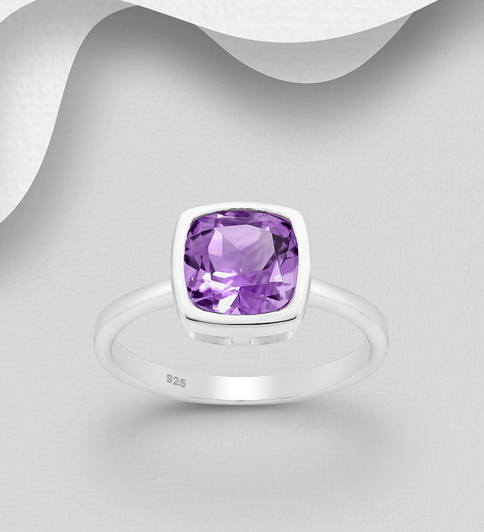 1181-3775 - La Preciada - Wholesale 925 Sterling Silver Solitaire Ring, Decorated with Cushion Cut Gemstones 