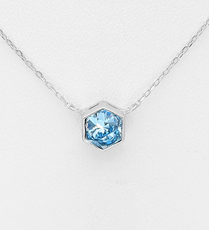 1583-483 - Sparkle by 7K - 925 Sterling Silver Hexagon Necklace, Decorated with Fine Austrian Crystal 