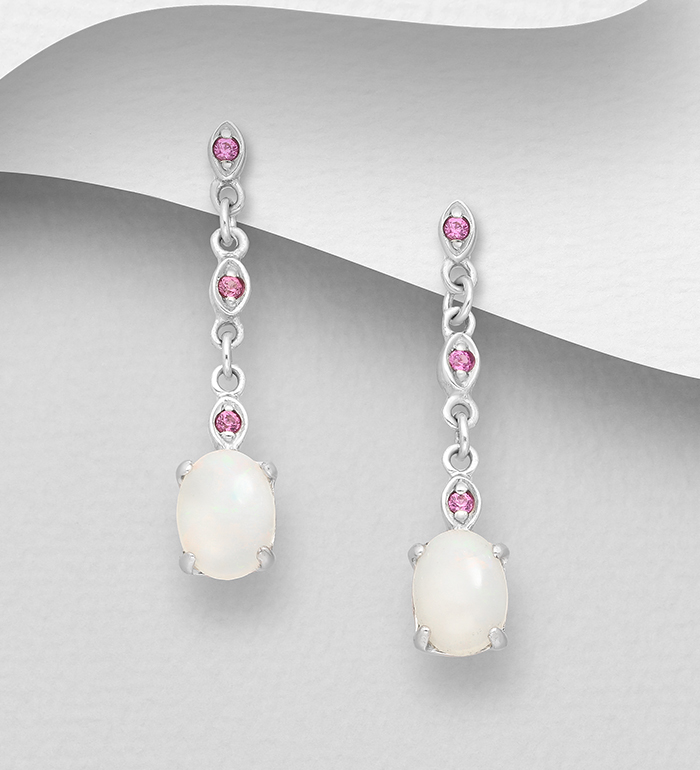 1181-3785 - La Preciada - 925 Sterling Silver Push-Back Earrings, Decorated with Various Gemstones 