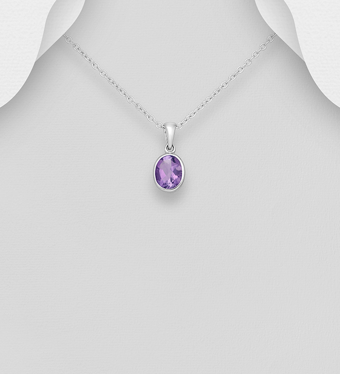 1181-3786 - La Preciada - 925 Sterling Silver Solitaire Pendant, Decorated with Oval-Shaped Amethyst