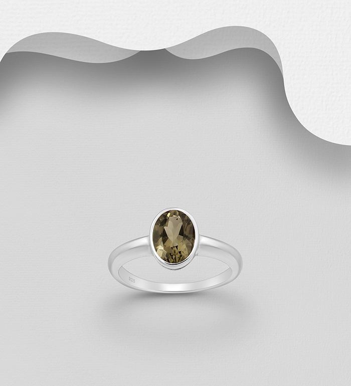 1181-3379A - La Preciada - 925 Sterling Silver Solitaire Ring, Decorated with Smoky Quartz 
