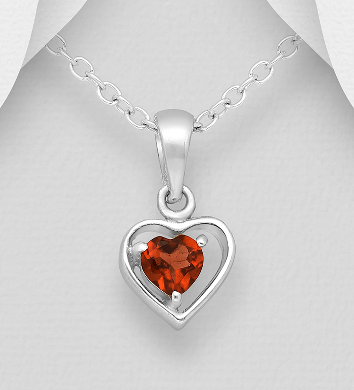 1181-3818 - La Preciada - 925 Sterling Silver Heart Pendant, Decorated with Garnet 