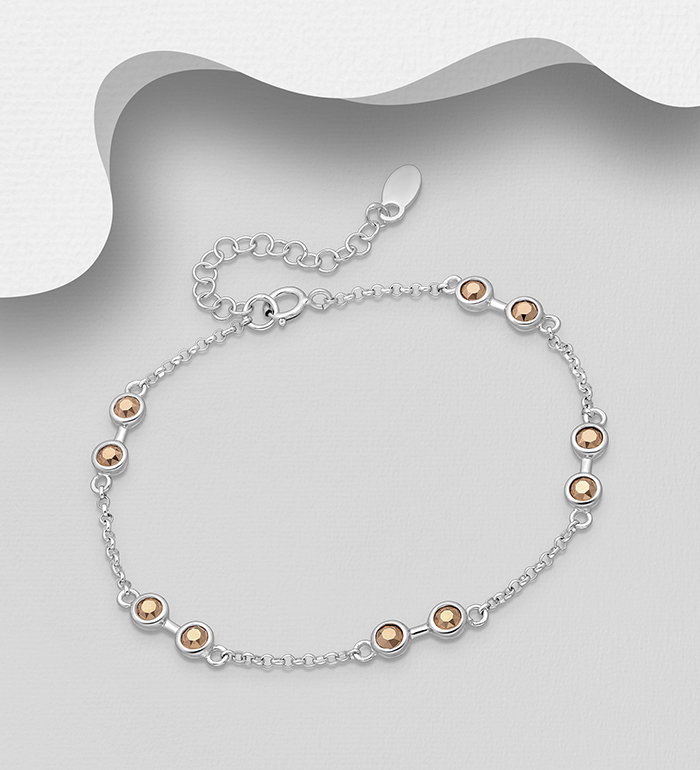 1583-506 - Sparkle by 7K - 925 Sterling Silver Bracelet, Decorated with Various Fine Austrian Crystals 
