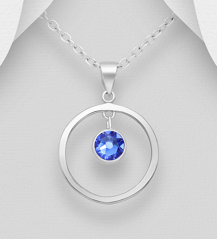 1583-508 - Sparkle by 7K - 925 Sterling Silver Circle Solitaire Pendant, Decorated with Various Fine Austrian Crystals 