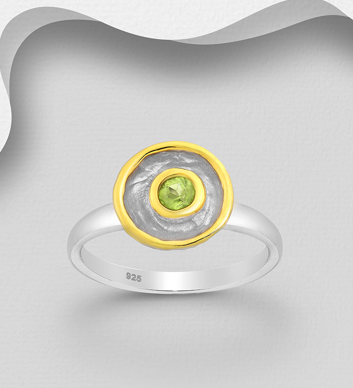 1916-194 - ADIORE JEWELS - 925 Sterling Silver Solitaire Ring, Decorated with Peridot, Plated with 3 Micron 22K Yellow Gold