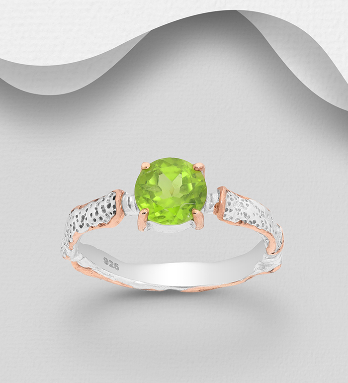 1916-205 - ADIORE JEWELS - 925 Sterling Silver Ring, Decorated with Peridot, Plated with 3 Micron 22K Pink Gold