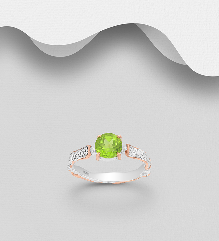 1916-205 - ADIORE JEWELS - 925 Sterling Silver Ring, Decorated with Peridot, Plated with 3 Micron 22K Pink Gold